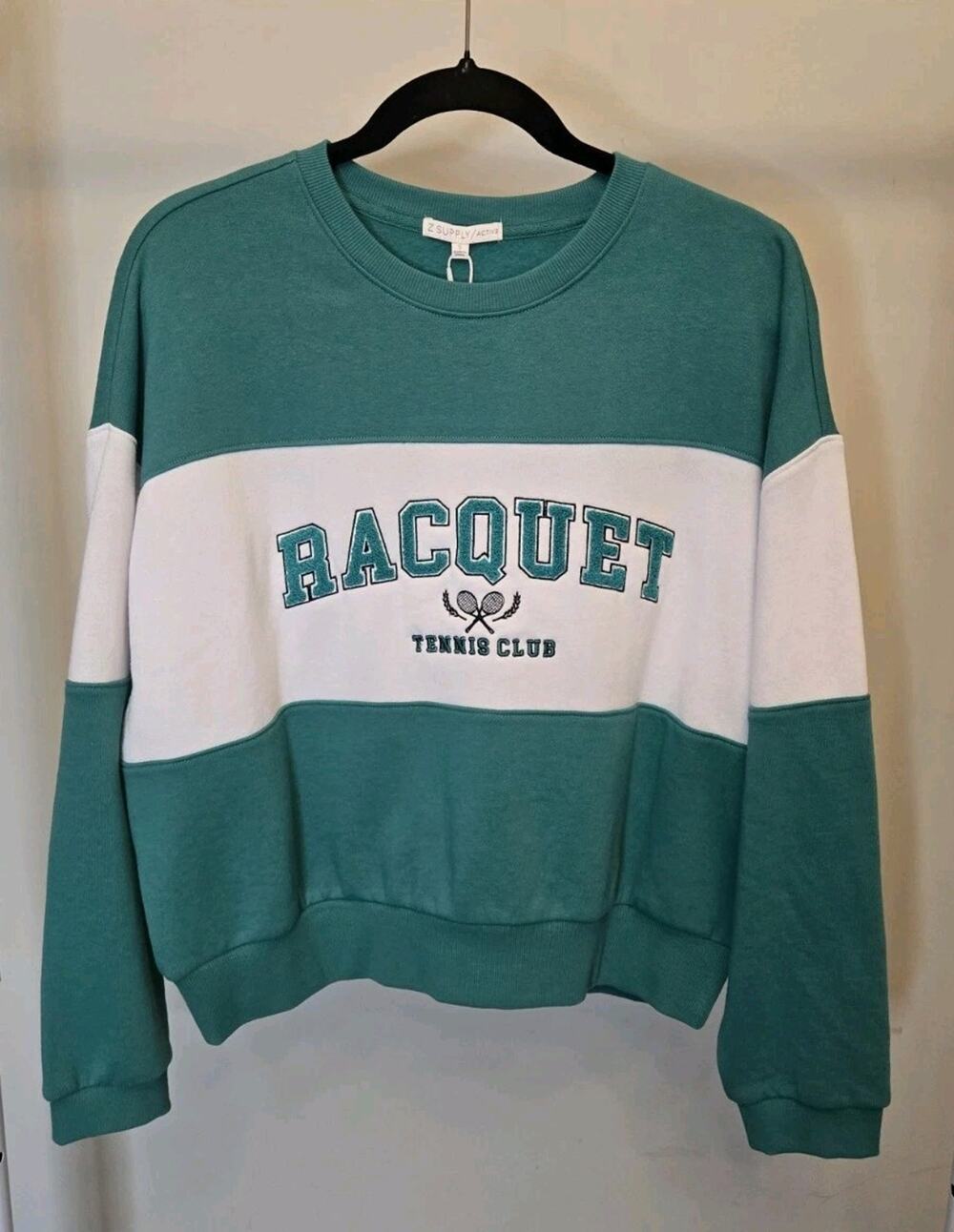 NWT Z Supply Womens Tennis Soft Green White Crewneck Sweatshirt Size Small